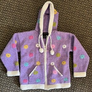 Wool/Cotton Blend Girls Zip Up Jacket Size 6 Floral Knit